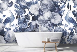 blauw behang